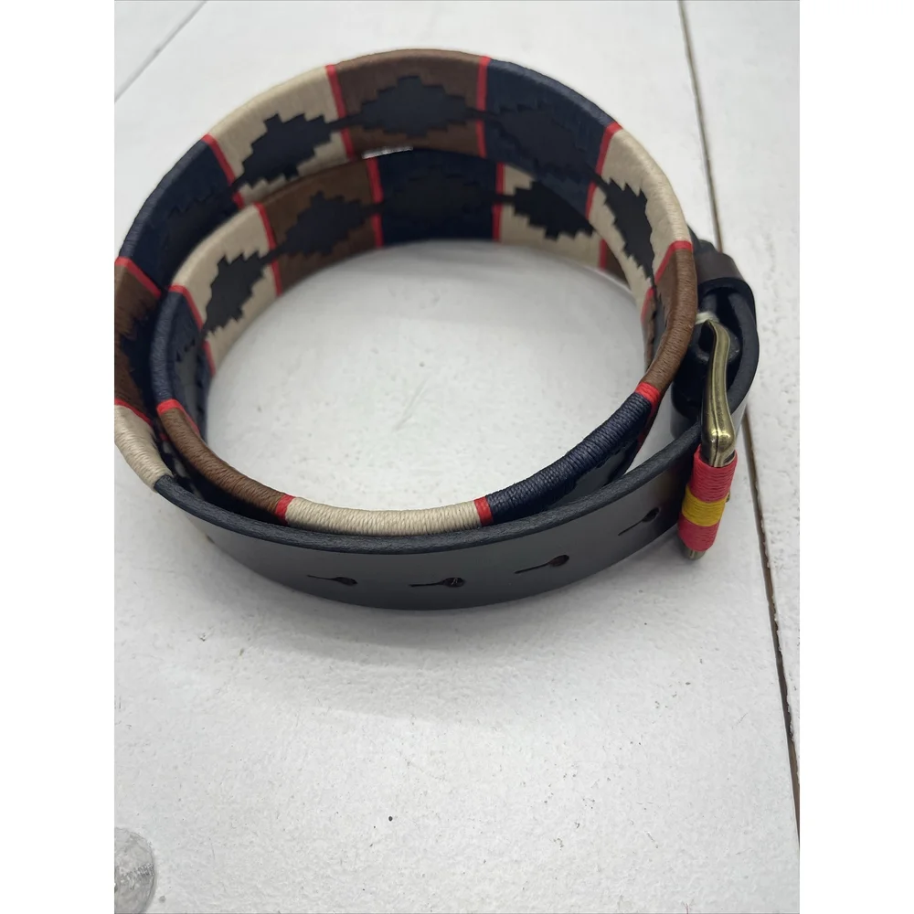 Old Ombu Belt Adults Size 95 36” M Pampa Leather Blue , Tan, Brown Wax Thread